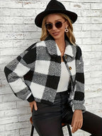 Plaid Cropped Jacket: Warm Sherpa & Trendy Style for Women