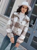 Plaid Cropped Jacket: Warm Sherpa & Trendy Style for Women