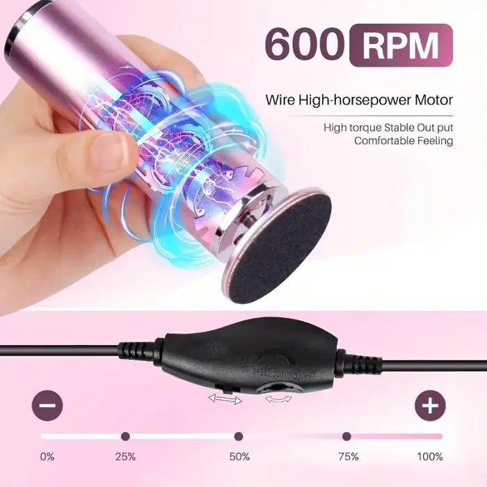 Callus remover with 600 RPM motor and visual torque display for efficient foot care