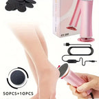 Callus remover kit includes USB cable, 60 sanding discs, and close-up foot care action.
