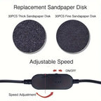 Callus remover sandpaper disk options with adjustable speed control for thick and fine grinding.