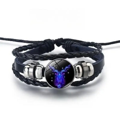 Capricorn zodiac leather bracelet with glowing mystical goat design, ideal for astrology-inspired accessories.