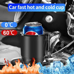 Car Heating Cooling Cup Holder with can, showing 0°C to 60°C temperature control inside vehicle.