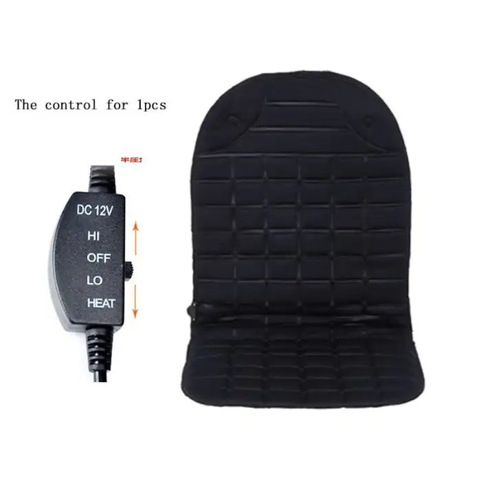 Car Seat Heater single black seat pad with 12V controller and heat settings.