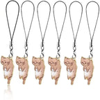 cat phone charm set with brown tabby cat designs on black straps