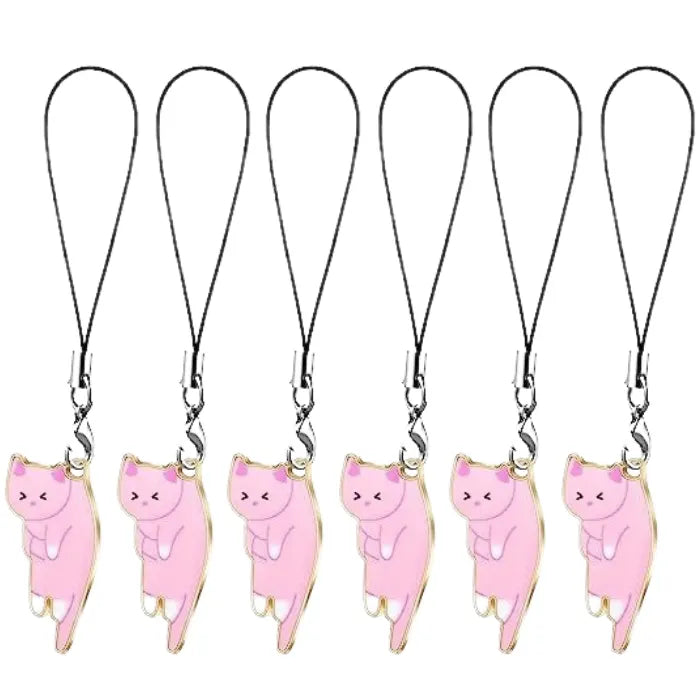 cat phone charm set featuring pink cat enamel charms