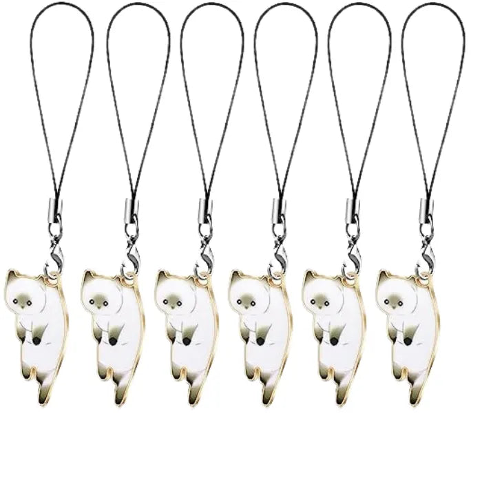 cat phone charm set with white kitten charms on black straps