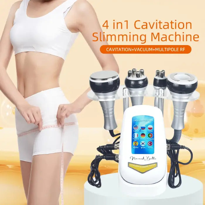 Cavitation Body Massager 4-in-1 system for slimming with vacuum, RF, and ultrasonic heads