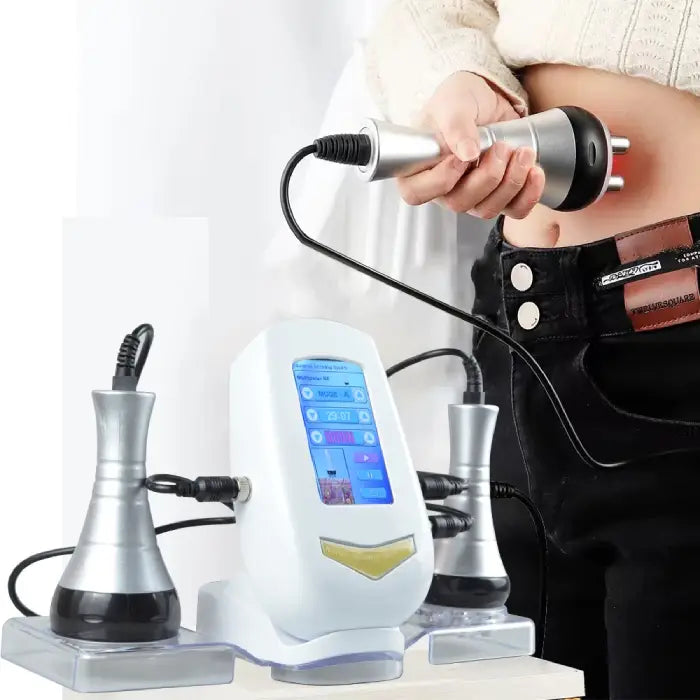 Cavitation Body Massager being used on abdomen area to target fat with multipolar RF head