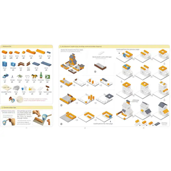 Children Puzzle illustrated instructions showing step-by-step house construction using toy bricks