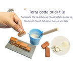 Children Puzzle simulation of real wall building using starch glue and small realistic bricks.