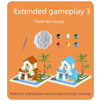 Children Puzzle kit showing colorful painting options for customizable miniature house designs.