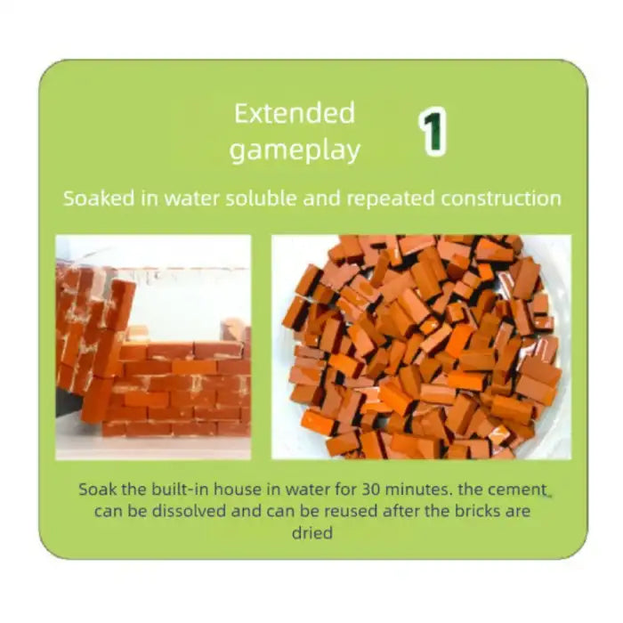 Children Puzzle reusable mini bricks shown dissolving in water for repeated construction play