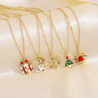 christmas jewelry set of gold necklaces with assorted festive charm pendants