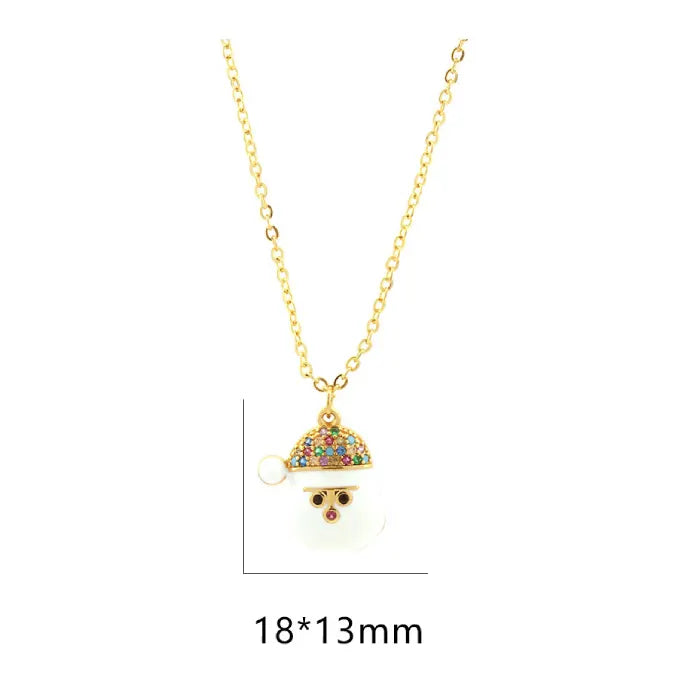 christmas jewelry gold necklace with multicolor crystal snowman hat pendant