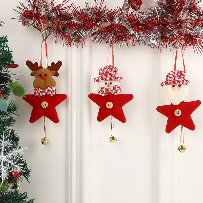 Christmas Pendant Christmas hanging red felt star ornaments with Santa, snowman and reindeer