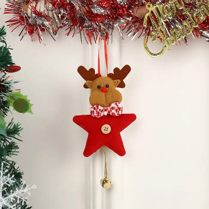 Christmas Pendant Christmas red felt star ornament featuring cute reindeer with antlers