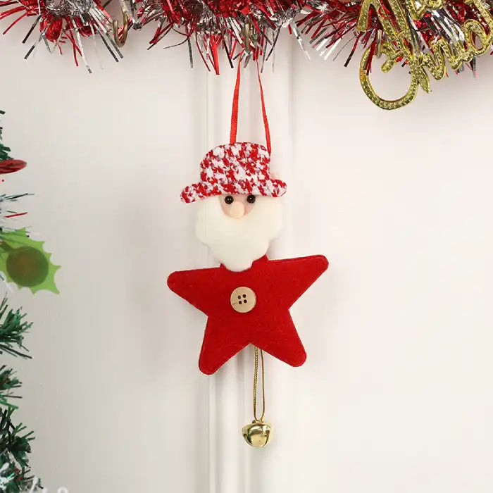 Christmas Pendant Christmas red felt star ornament featuring Santa with patterned hat