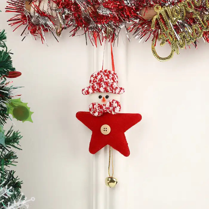 Christmas Pendant Christmas red felt star ornament featuring snowman with patterned hat