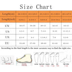 Size chart for Christmas slippers with detailed foot measurements and conversion.