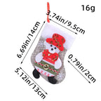 : Christmas stockings featuring festive bear design with red hat and bowtie, shown with accurate size chart.