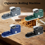 Cigarette Rolling Machine shown in four color variants on rustic background with rolling materials.