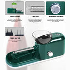 Cigarette Rolling Machine shown with key features including power adapter, tightness knob, and feeding system.