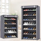 Two dust-proof shoe organizers showing 5-tier and 7-tier options for comprehensive closet organization and shoe storage
