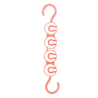 Closet organizer hanger showing single coral plastic chain hook with multiple slots