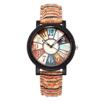 Colorful analog wristwatch with cork strap and vintage design, perfect for unique fashion enthusiasts.