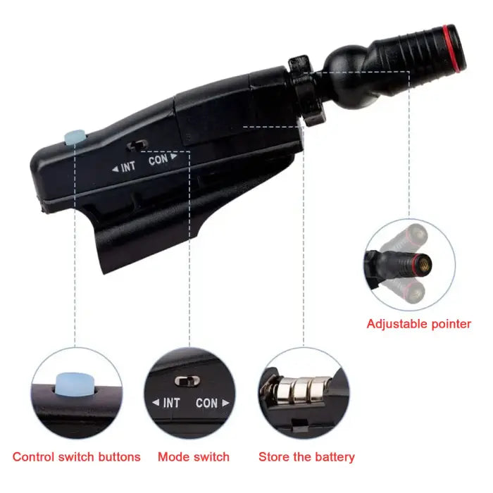Compact golf laser training tool with adjustable settings for better stroke alignment.