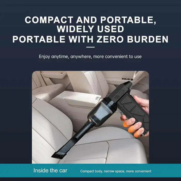 Compressed Air Duster used as a vacuum for car interior cleaning with narrow nozzle attachment.