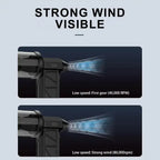Compressed Air Duster with strong visible airflow at 40,000 and 80,000 RPM low-speed settings.