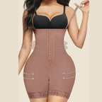 compression bodysuit delivering full body shaping with waist compression and thigh smoothing for flattering curves