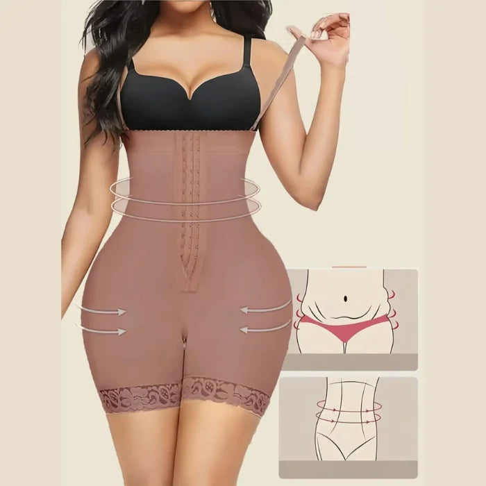 compression bodysuit with high waist tummy control shaping midsection and hips for smooth curves and confident everyday wear