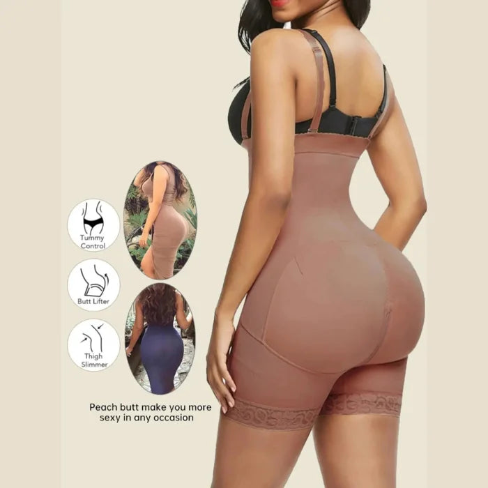 compression bodysuit back view designed to lift buttocks slim thighs and create a rounded silhouette for any occasion