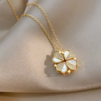 Convertible Heart Necklace in gold featuring clover pendant with crystal heart accents
