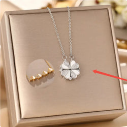 Convertible Heart Necklace shown in silver with clover-shaped pendant and heart detail