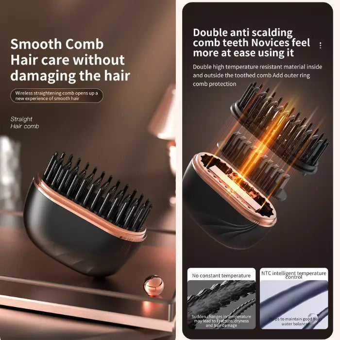 Cordless hair straightener with anti-scald design and wireless operation for smooth and safe hair styling.