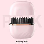 Cordless hair straightener in fantasy pink color with sleek finish and protective heating comb design.