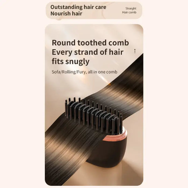 cordless straightener round toothed comb smoothing hair strand, snug fit design for gentle daily styling no heat burns