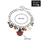 Halloween costume bracelet with charm details and measurements on white background.