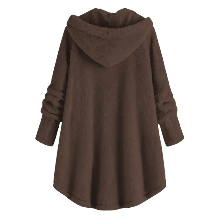 Cozy Sherpa Hooded Cardigan brown back view with hooded design and plush fleece ideal for warm casual outfits