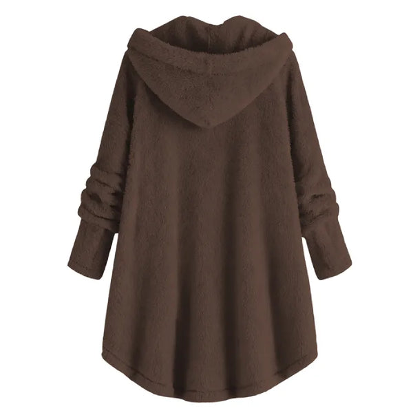 Cozy Sherpa Hooded Cardigan brown back view with hooded design and plush fleece ideal for warm casual outfits