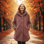 Cozy Sherpa Hooded Cardigan worn outdoors in autumn setting highlighting warm sherpa fleece and relaxed casual style