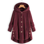 Cozy Sherpa Hooded Cardigan burgundy front view with plush sherpa fleece and hood for stylish cold weather comfort