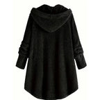 Cozy Sherpa Hooded Cardigan black back view featuring hooded fleece design with relaxed drape for winter layering