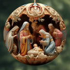 Crafted Christmas Ornaments ornate nativity with angels, animals, wise men, and holy family around baby Jesus