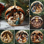 Crafted Christmas Ornaments set featuring six nativity-themed carved decorations with glowing and detailed scenes