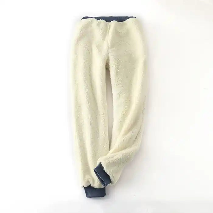  "Cream fleece lounge pants women warm plush bottoms with elastic ankles for comfort